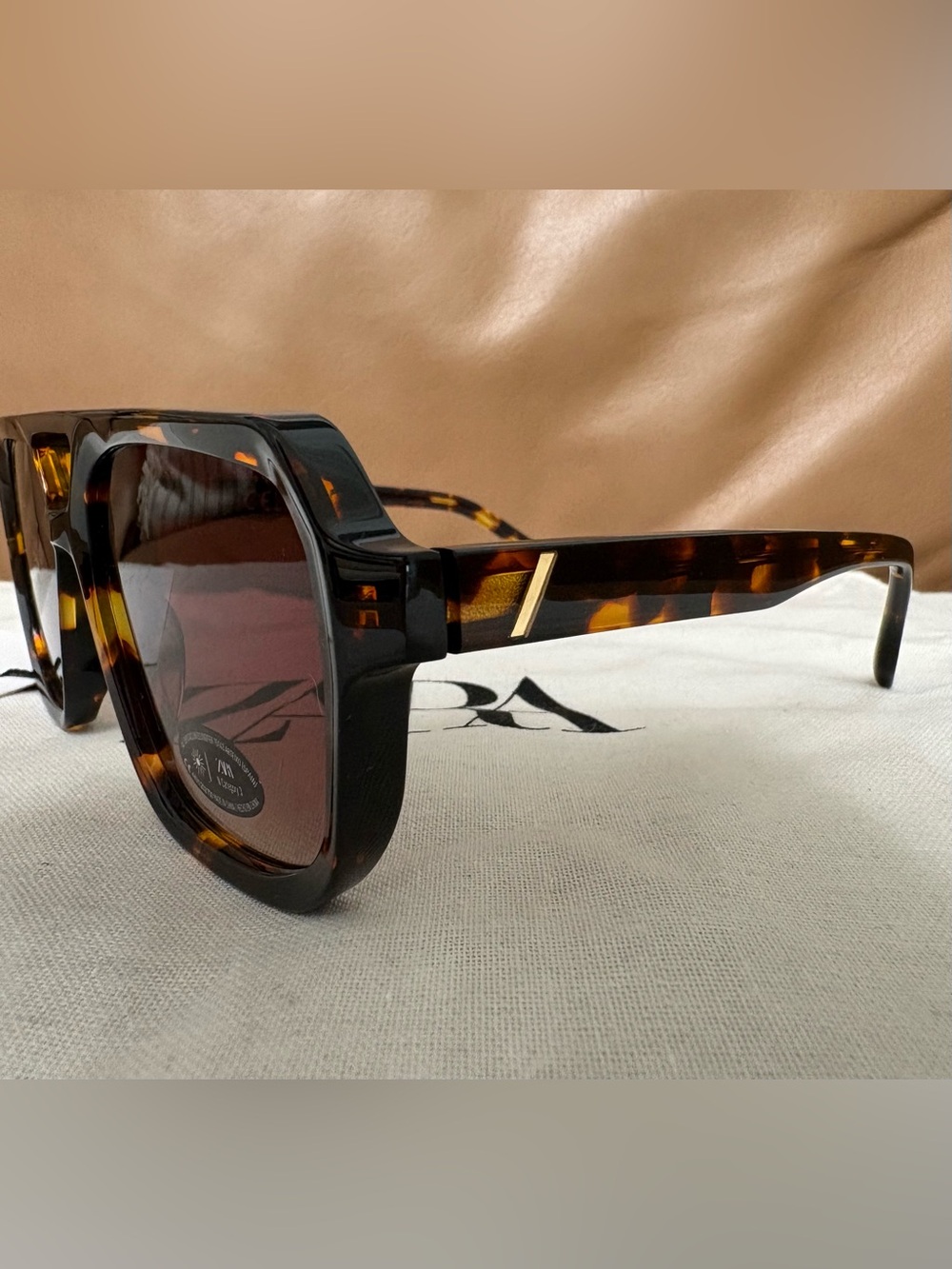 ZARA AVIATOR ACETATE SUNGLASSES BROWN NWT - Picture 7 of 8